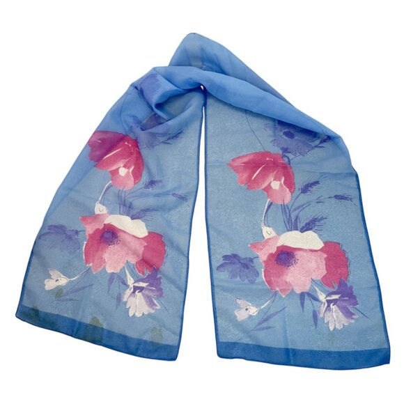 Womens Vintage Sheer Long Scarves Lot of 3 Floral And Polka Dot Head Neck - Picture 2 of 12